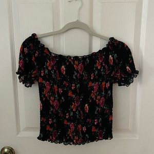 Off shoulder black with flowers top